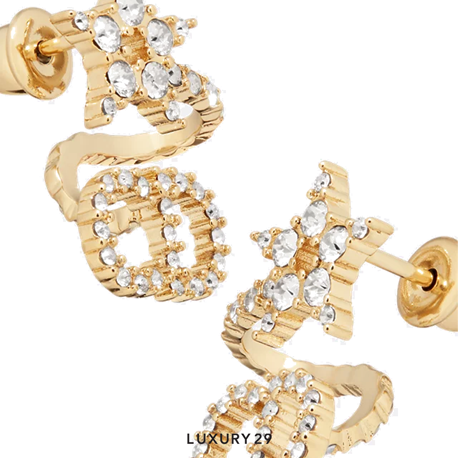 Dior Clair D Lune Earrings Gold-Finish Metal and White Crystals DIOR