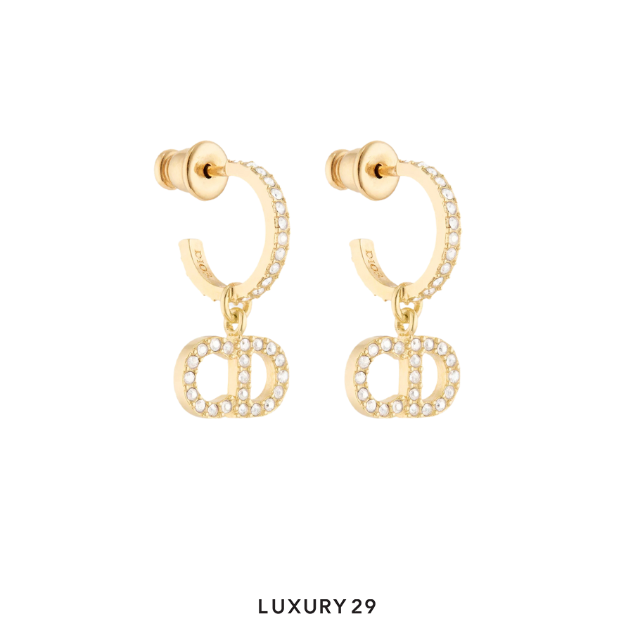 Dior Clair D Lune Earrings Gold-Finish Metal and White Crystals DIOR