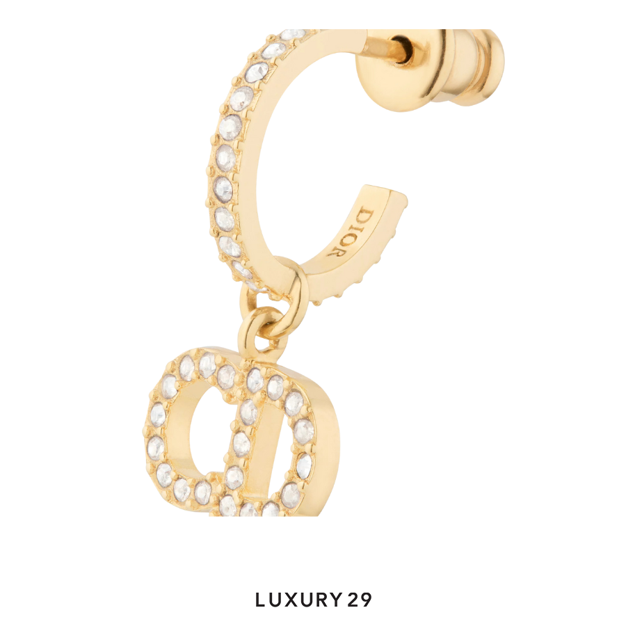 Dior Clair D Lune Earrings Gold-Finish Metal and White Crystals DIOR
