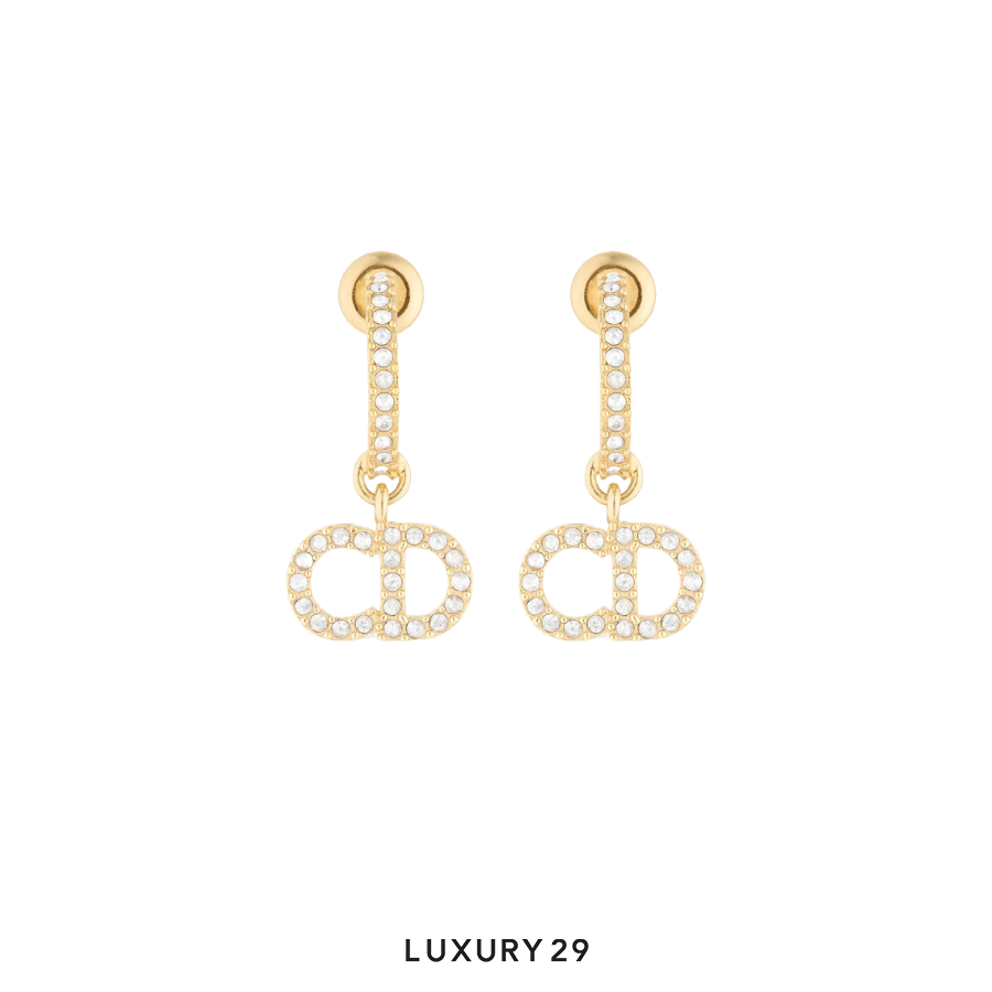 Dior Clair D Lune Earrings Gold-Finish Metal and White Crystals DIOR