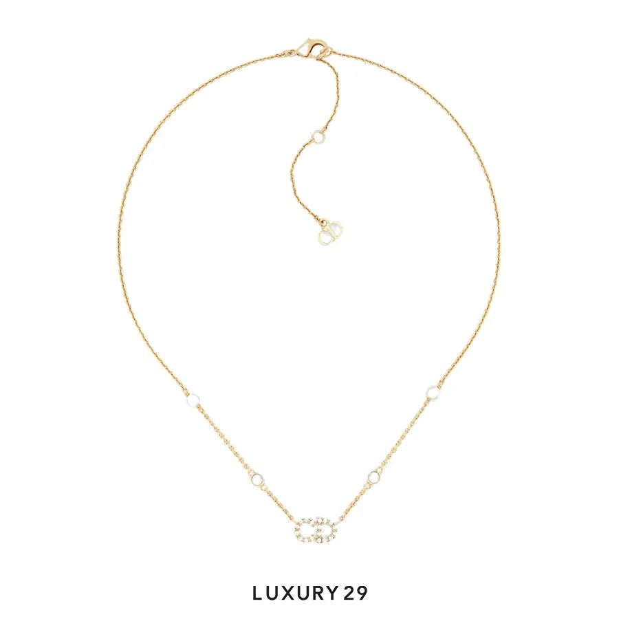 Dior Clair D Lune Necklace Gold-Finish Metal, White Resin Pearls and W