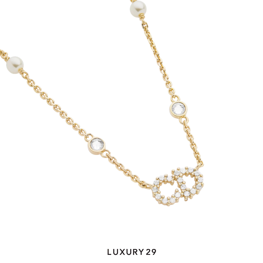 Dior Clair D Lune Necklace Gold-Finish Metal, White Resin Pearls and White Crystals