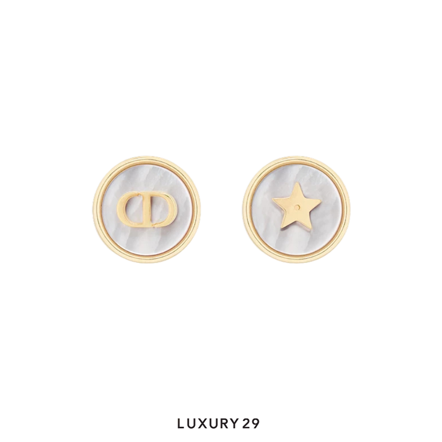 Dior D-Luck Stud Earrings Gold-Finish Metal and White Mother-of-Pearl