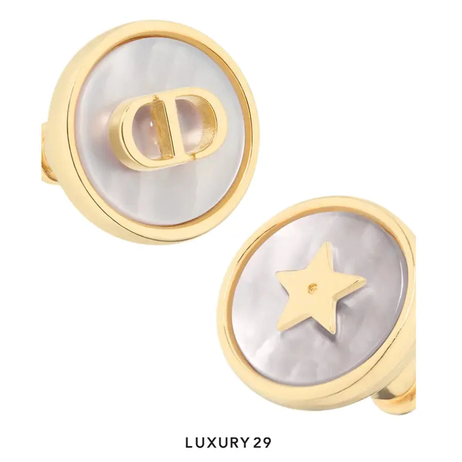 Dior D-Luck Stud Earrings Gold-Finish Metal and White Mother-of-Pearl