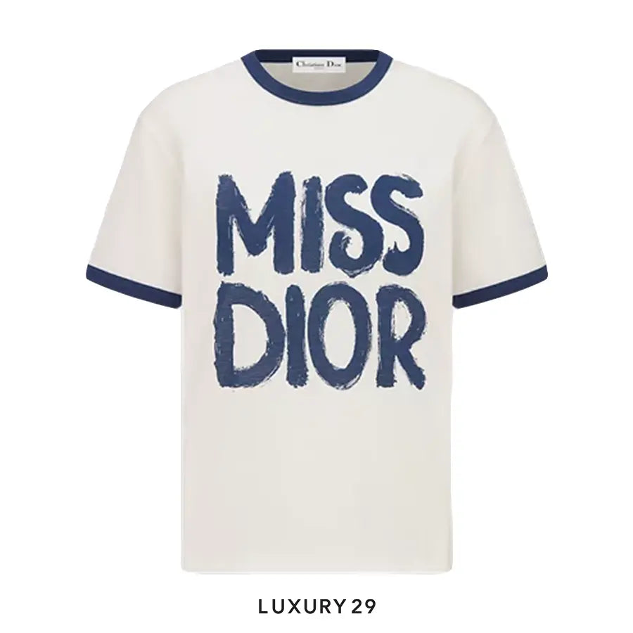Dior Dio(r)White Cotton and Linen Jersey with Blue Miss Dior Graffiti Motif