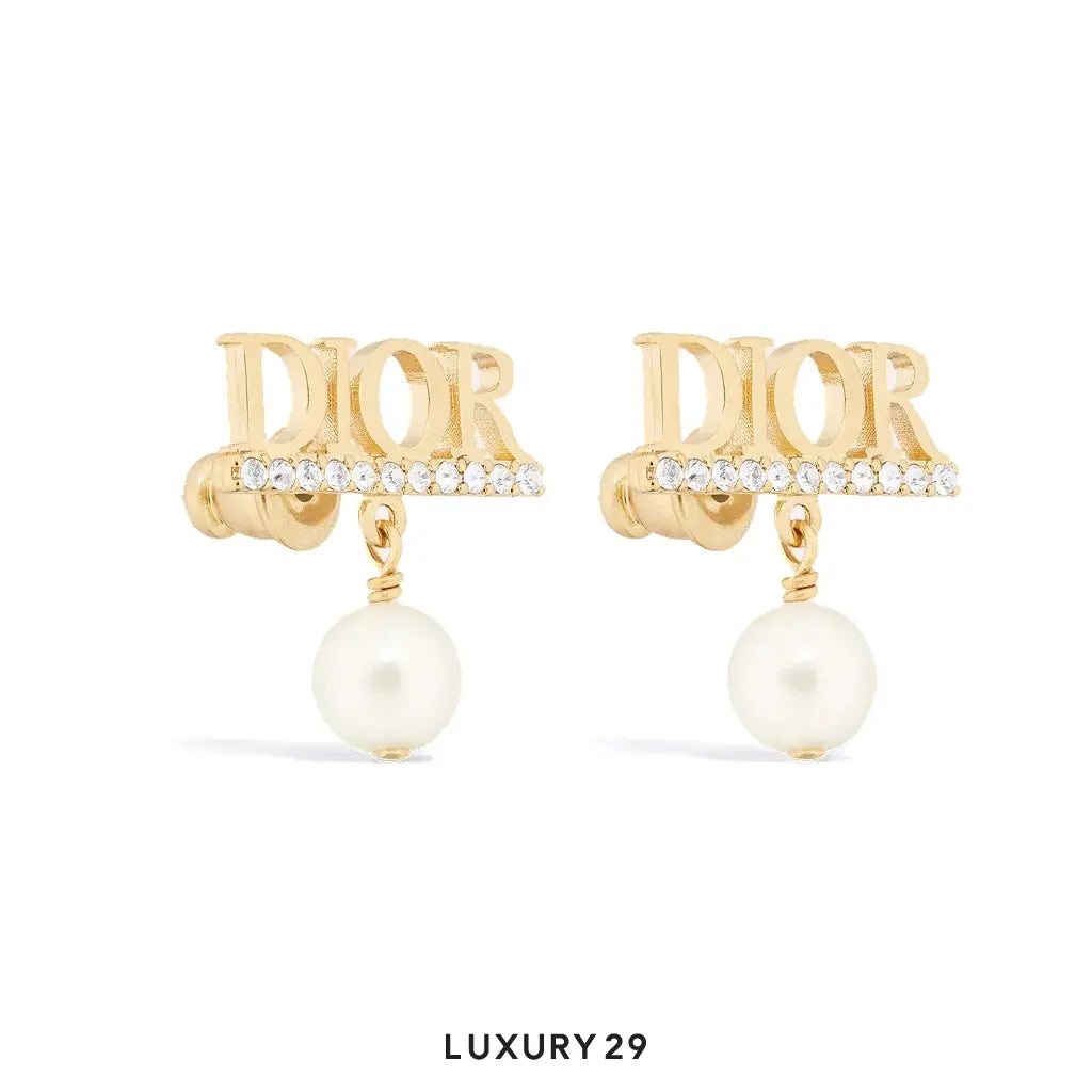 Dior (r)evolution Earrings Gold-Finish Metal with White Resin Pearls and Silver-Tone Crystals DIOR