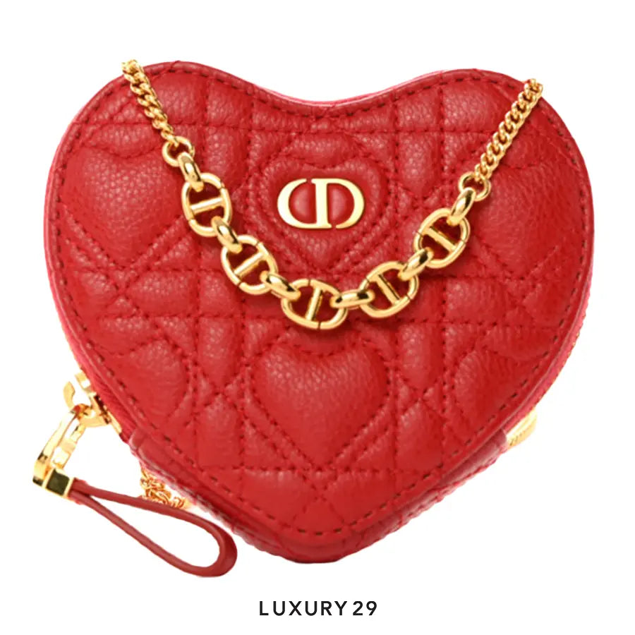 Dior Dioramour Dior Caro Heart Pouch with Chain Red Cannage Calfskin with Heart Motif DIOR