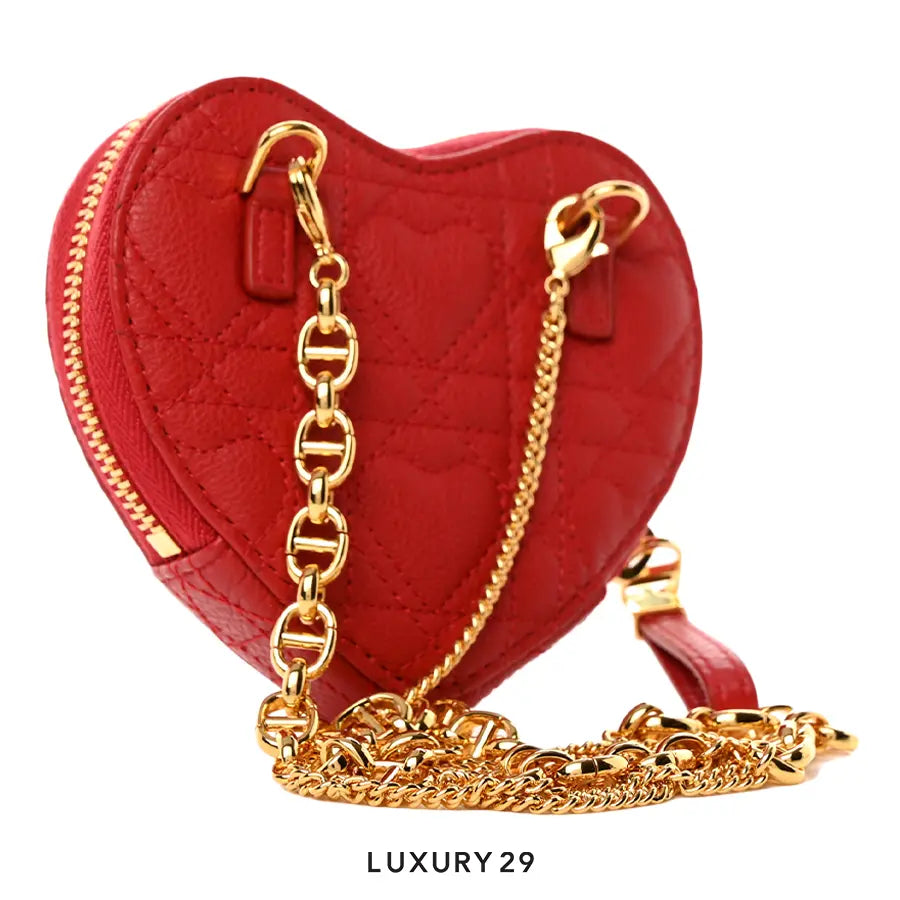 Dior Dioramour Dior Caro Heart Pouch with Chain Red Cannage Calfskin with Heart Motif DIOR