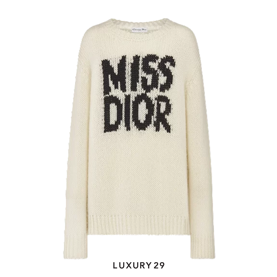 Dior Ecru Cashmere and Silk Knit with Black Miss Dior Graffiti Motif DIOR