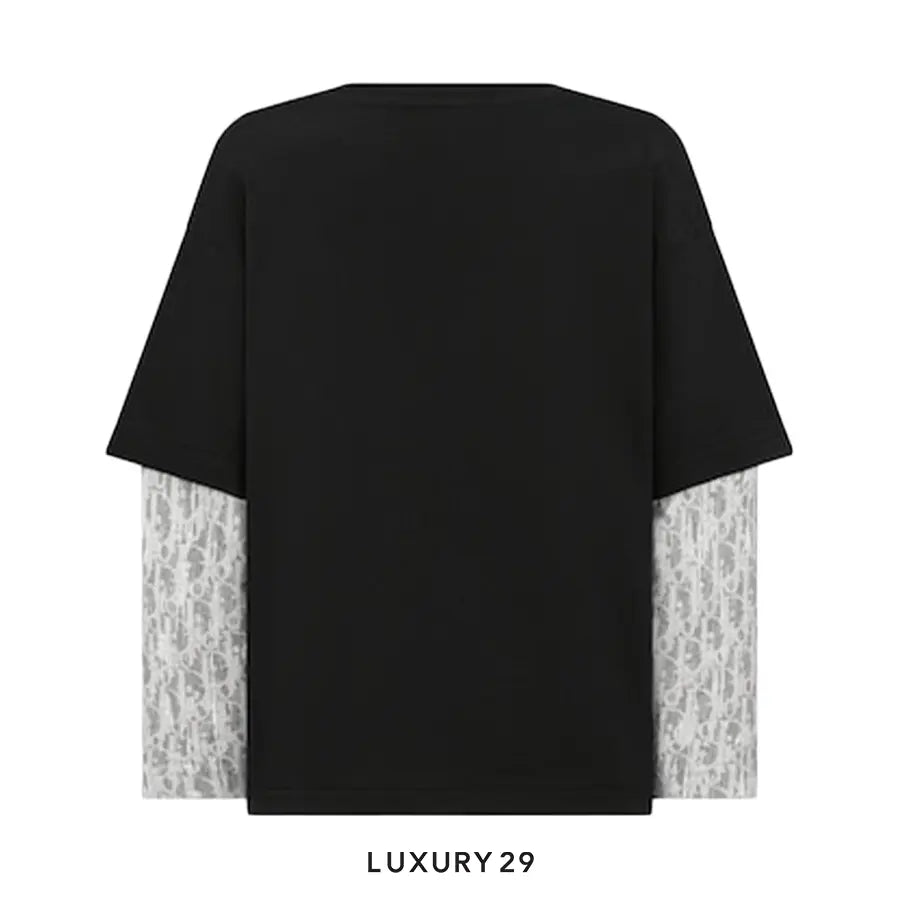 Kid Dior Long-Sleeved T-Shirt Black Cotton Jersey and Gray Dior Oblique with Camouflage Effect DIOR