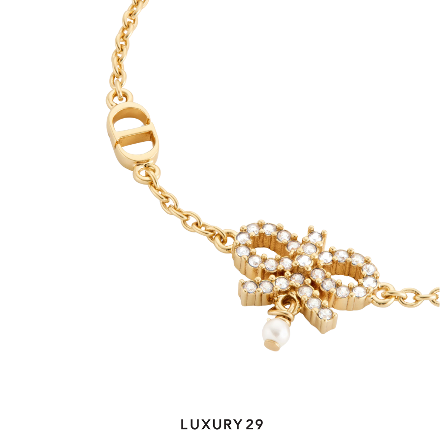 Dior Le Noeud de Dior Bracelet Gold-Finish Metal with White Resin Pearl and Silver-Tone Crystals DIOR