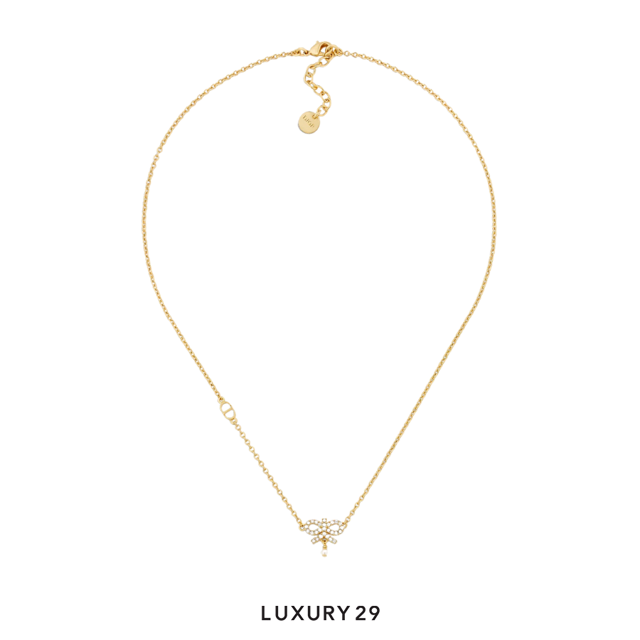 Dior Le Nud de Dior Necklace Gold-Finish Metal with White Resin Pearl and Silver-Tone Crystals DIOR