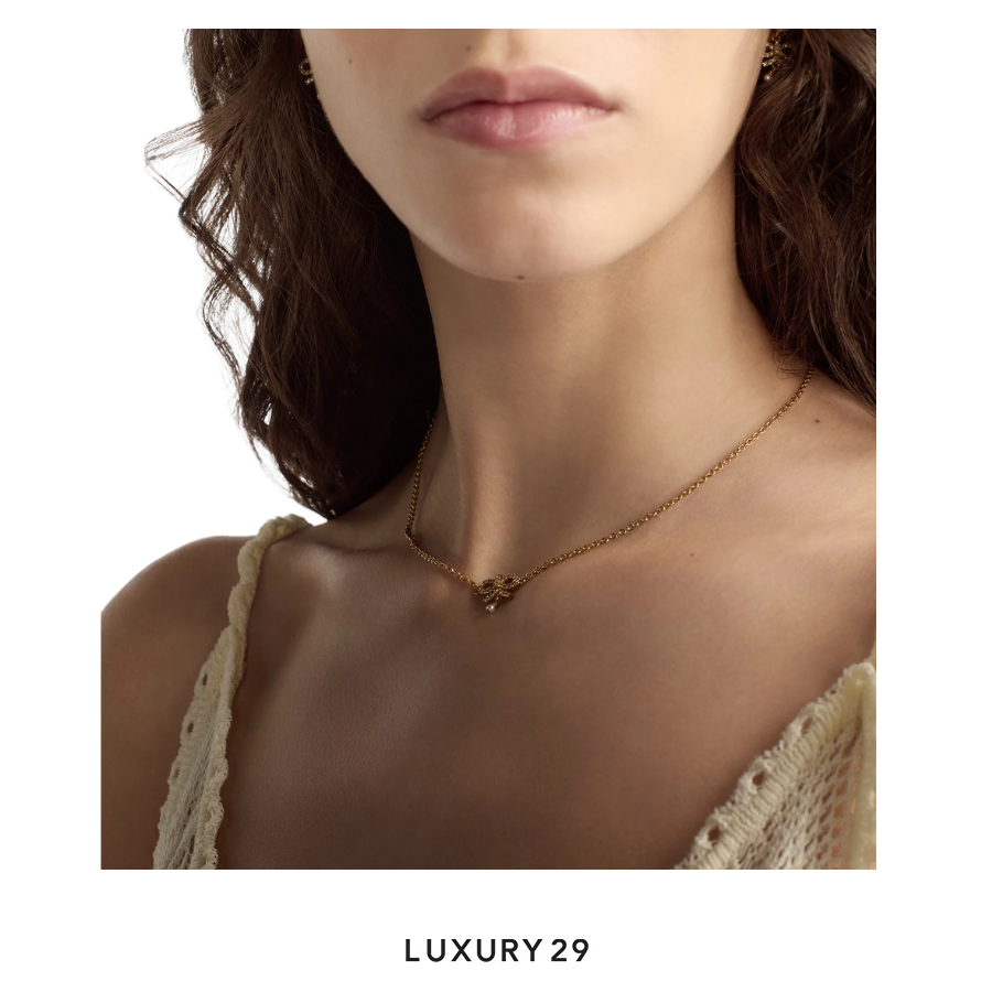 Dior Le Nud de Dior Necklace Gold-Finish Metal with White Resin Pearl and Silver-Tone Crystals DIOR