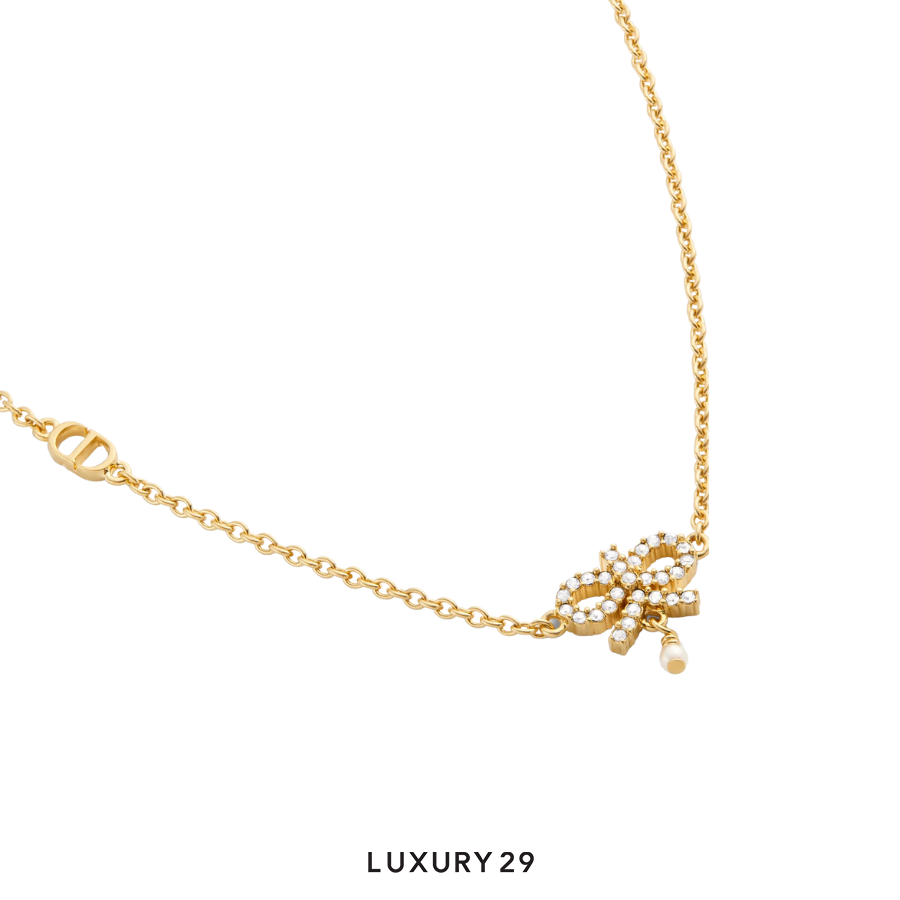 Dior Le Nud de Dior Necklace Gold-Finish Metal with White Resin Pearl and Silver-Tone Crystals DIOR