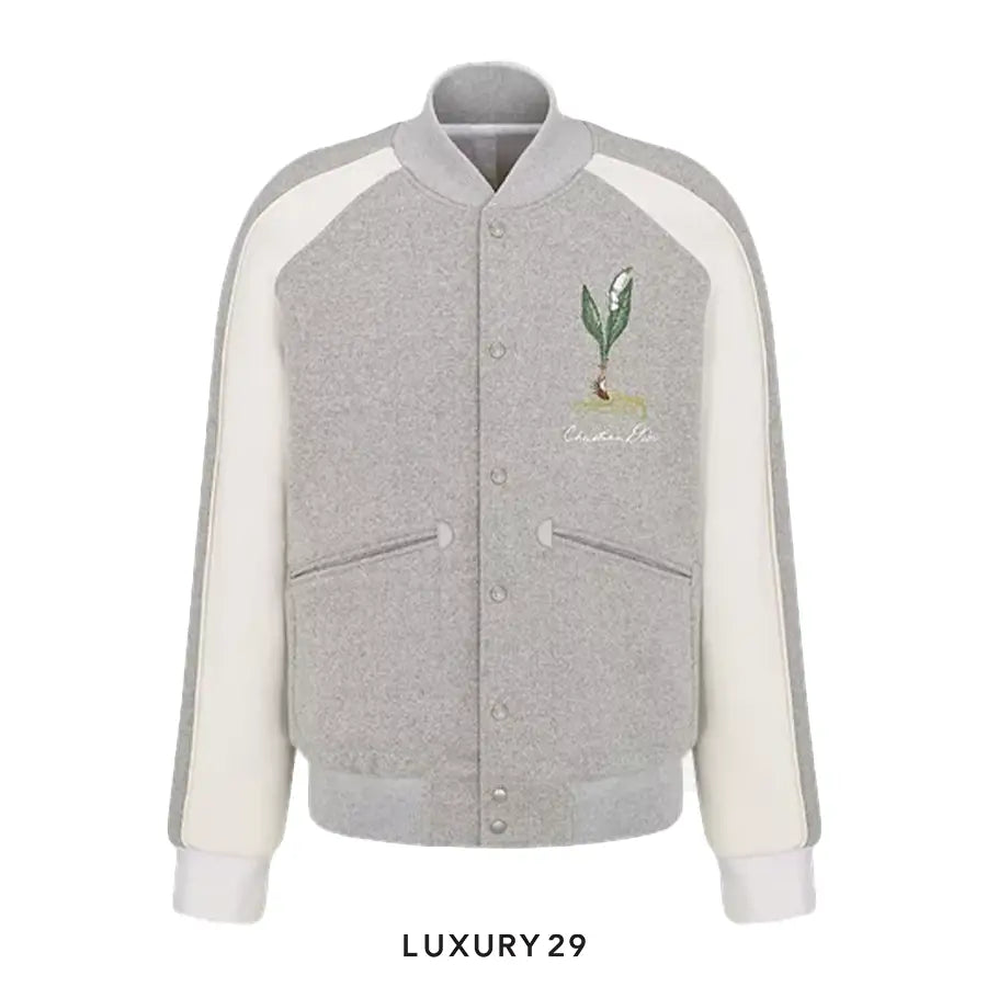 Dior Lily of the Valley Varsity Jacket Gray Cotton Fleece