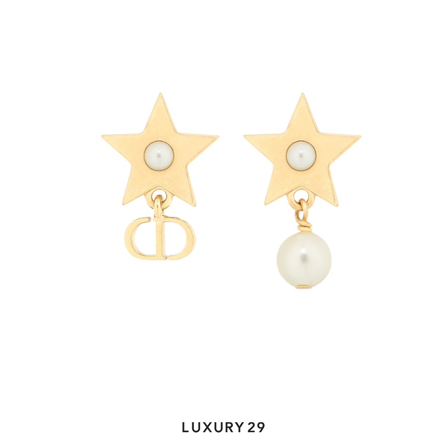 Dior Lucky Dior Earrings Gold-Finish Metal and White Resin Pearls DIOR