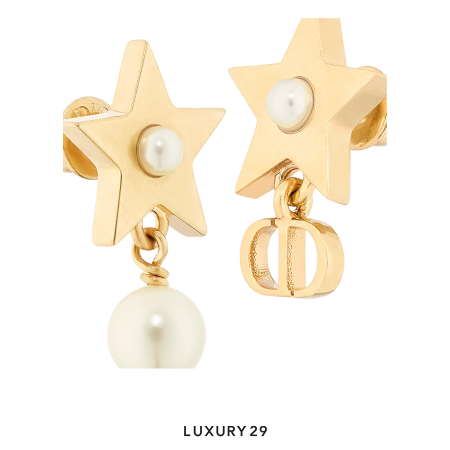 Dior Lucky Dior Earrings Gold-Finish Metal and White Resin Pearls DIOR