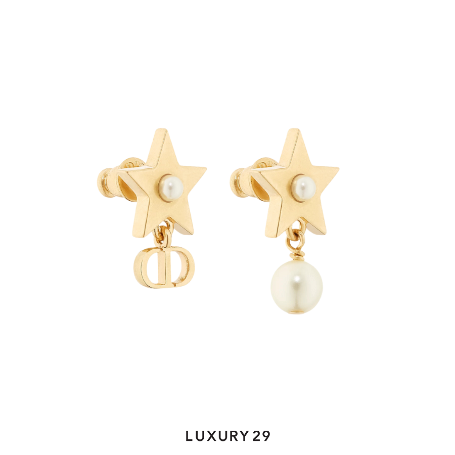Dior Lucky Dior Earrings Gold-Finish Metal and White Resin Pearls DIOR