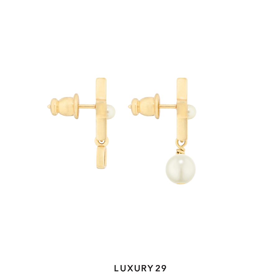 Dior Lucky Dior Earrings Gold-Finish Metal and White Resin Pearls DIOR