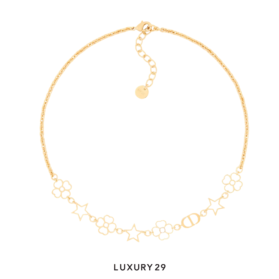 Dior Lucky Lace Necklace Gold-Finish Metal and White Resin Pearl DIOR Luxury29