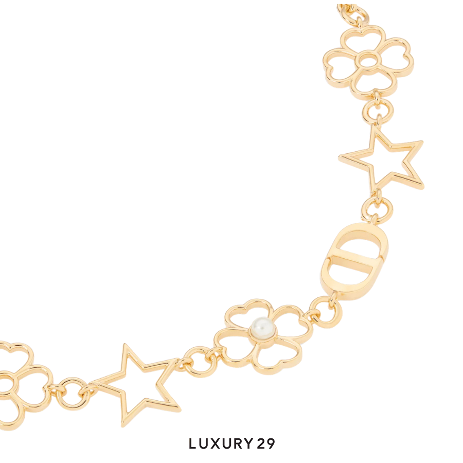 Dior Lucky Lace Necklace Gold-Finish Metal and White Resin Pearl DIOR Luxury29