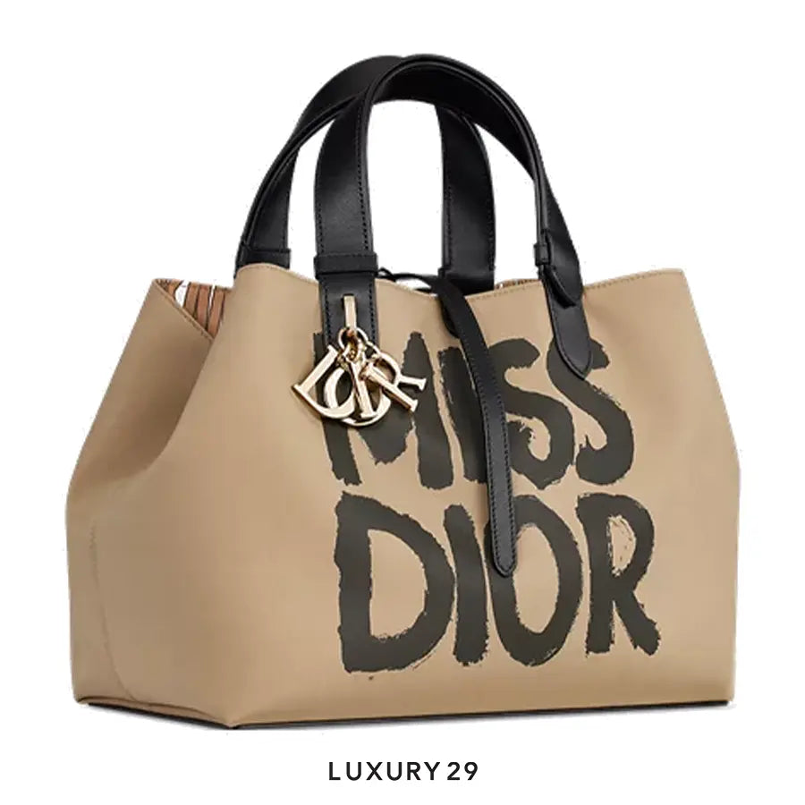 Dior Medium Dior Toujours Bag Beige and Black Miss Dior Graffiti Printed Water-Repellent Fabric DIOR