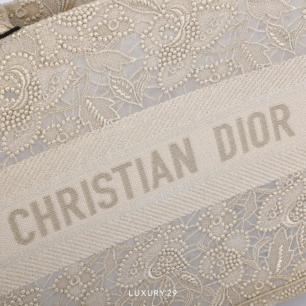 Dior Medium Or Dior Book Tote Gold-Tone D-Lace Embroidery with Macrame Effect DIOR