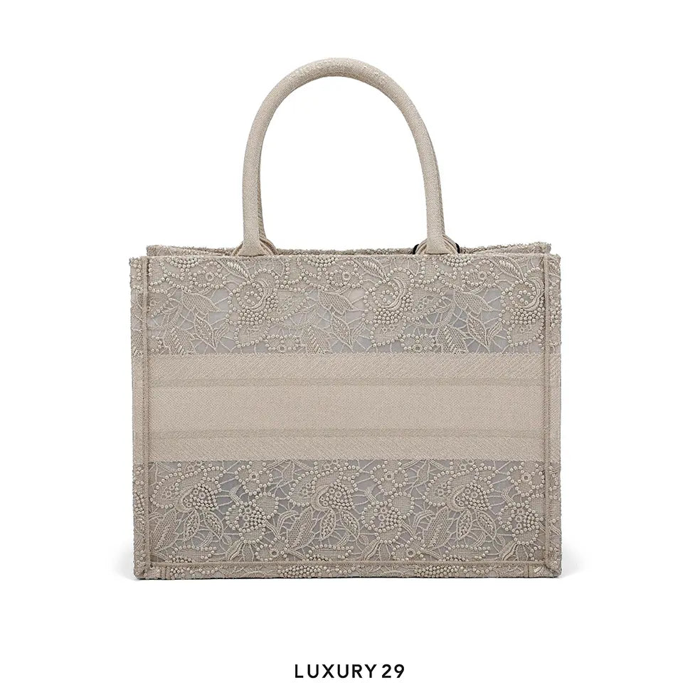 Dior Medium Or Dior Book Tote Gold-Tone D-Lace Embroidery with Macrame Effect DIOR
