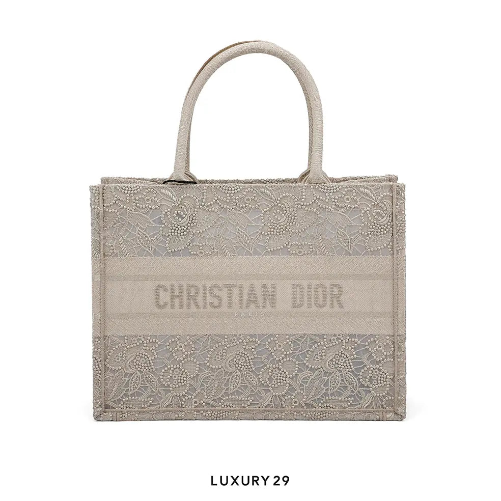 Dior Medium Or Dior Book Tote Gold-Tone D-Lace Embroidery with Macrame Effect DIOR