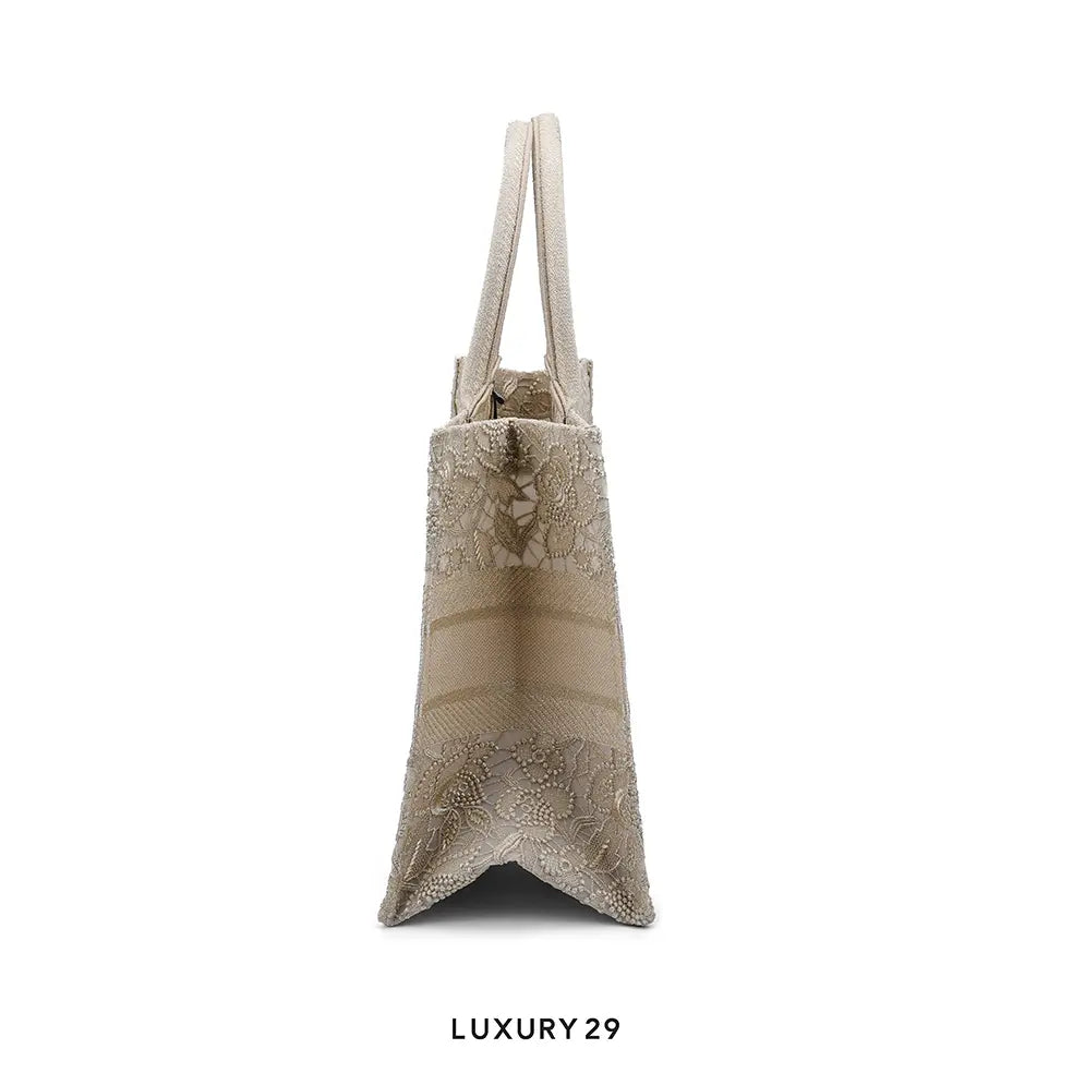 Dior Medium Or Dior Book Tote Gold-Tone D-Lace Embroidery with Macrame Effect DIOR