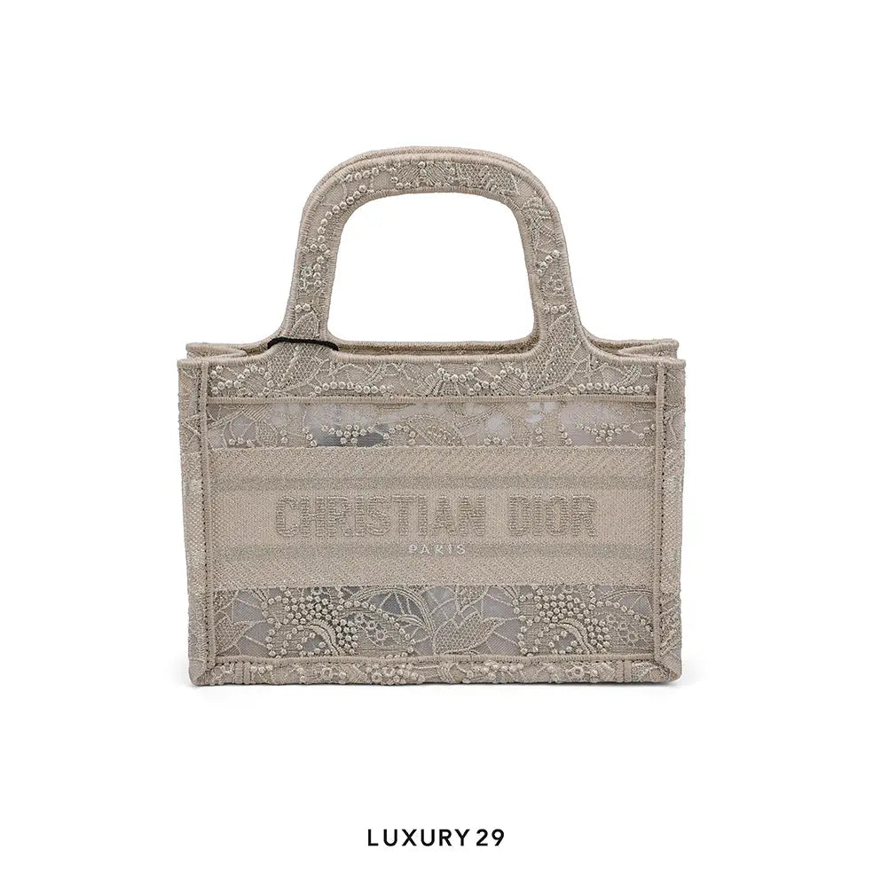 Dior Mini Or Dior Book Tote Gold-Tone D-Lace Embroidery with Macrame Effect