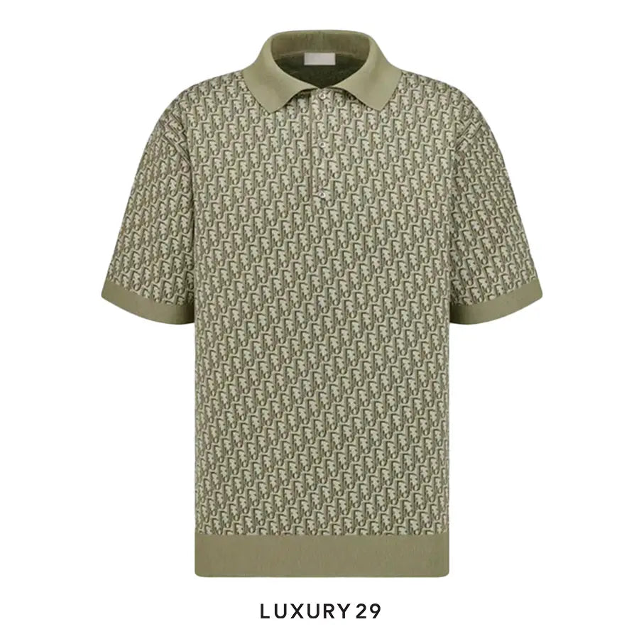 Dior Oblique Polo Shirt Khaki Cotton Jacquard