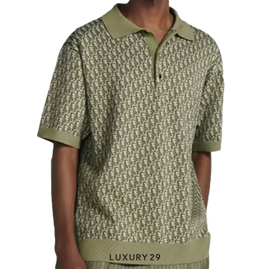 Dior Oblique Polo Shirt Khaki Cotton Jacquard DIOR
