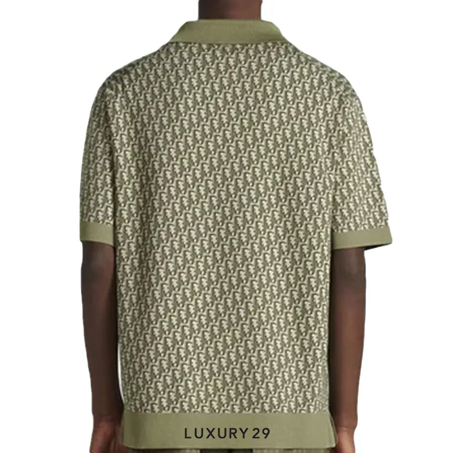 Dior Oblique Polo Shirt Khaki Cotton Jacquard DIOR