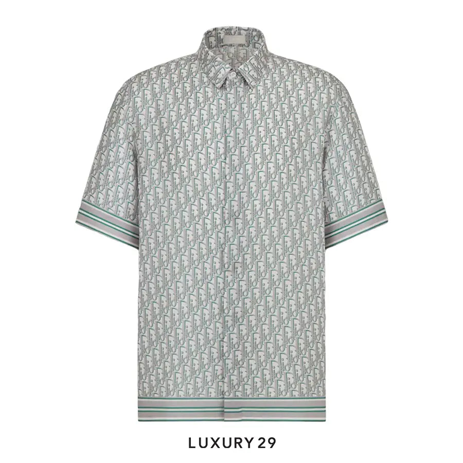 Dior Oblique Short-Sleeved Shirt Green Silk Twill