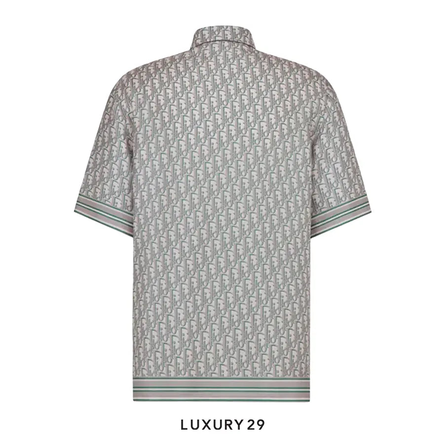 Dior Oblique Short-Sleeved Shirt Green Silk Twill DIOR