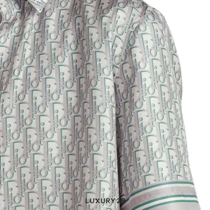 Dior Oblique Short-Sleeved Shirt Green Silk Twill DIOR