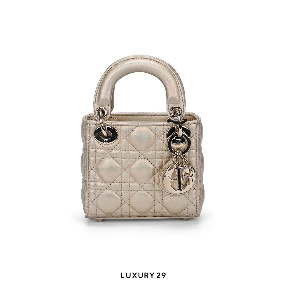 Dior Or Lady Dior Micro Bag Iridescent Metallic Gold-Tone Cannage Lambskin