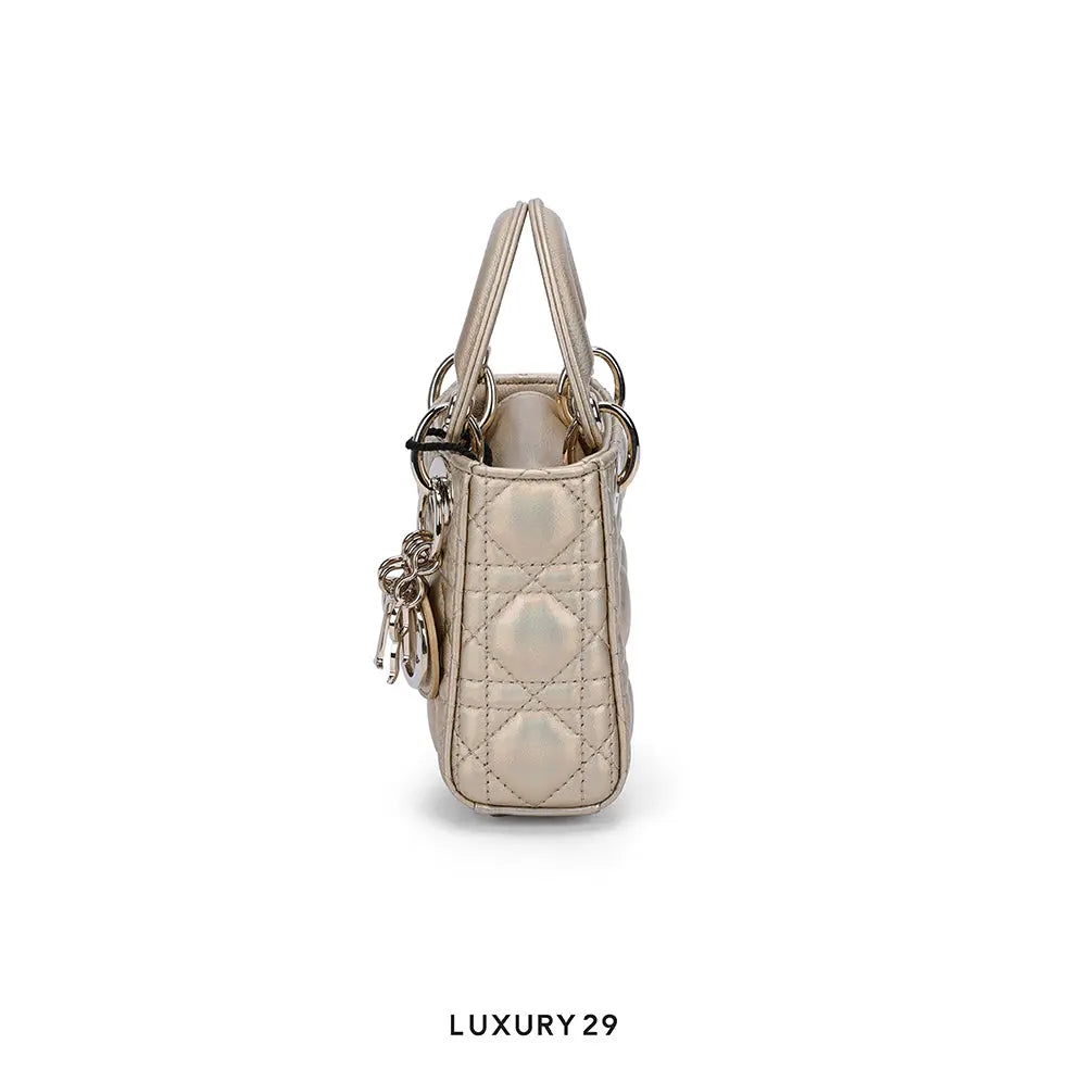 Dior Or Lady Dior Micro Bag Iridescent Metallic Gold-Tone Cannage Lambskin DIOR