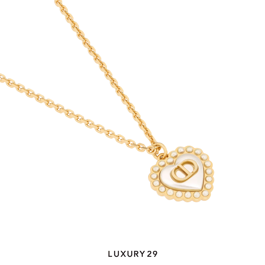 Dior Petit CD Baroque Necklace Gold-Finish Metal with White Resin Pearls and White Mother-of-Pearl-Effect Glass DIOR Luxury29