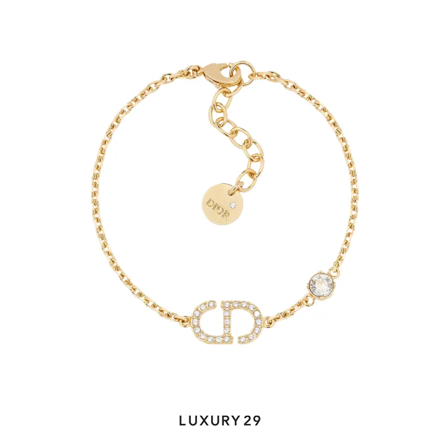 Dior Petit CD Bracelet Gold-Finish Metal and White Crystals DIOR Luxury29