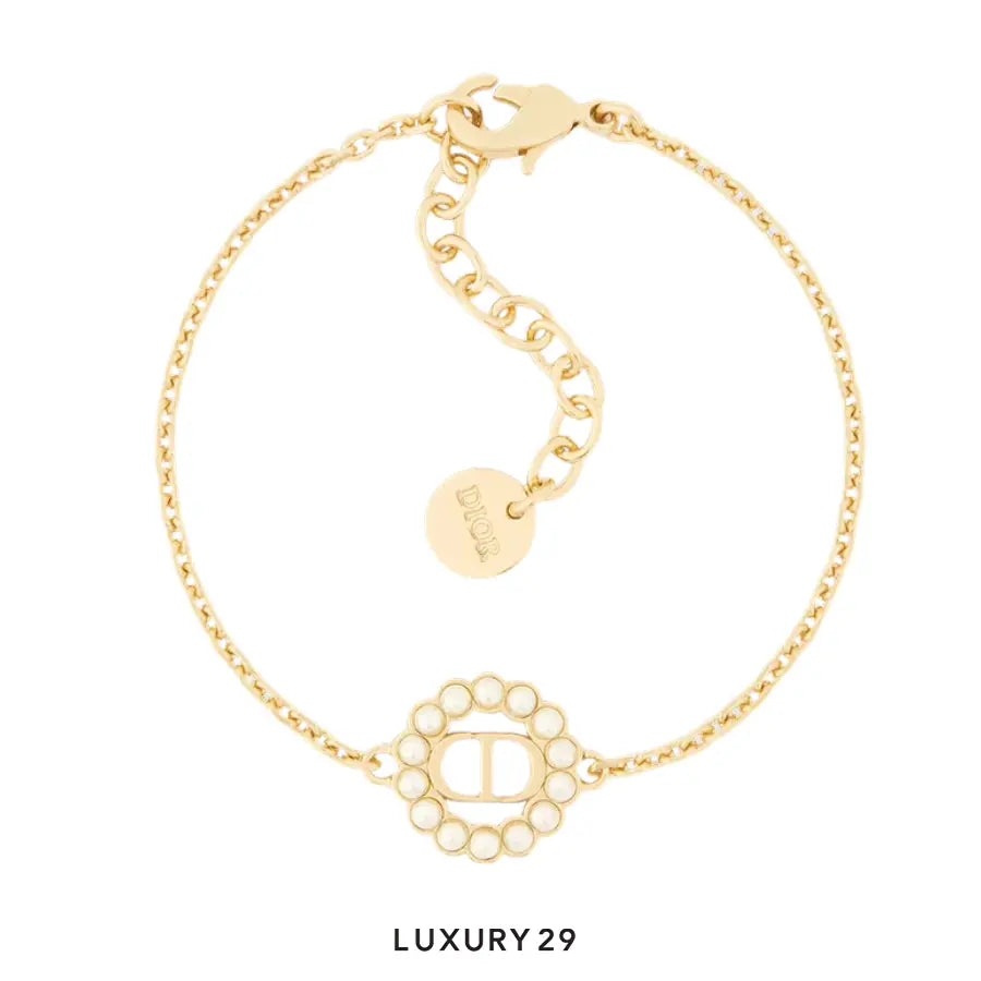 Dior Petit CD Circle Bracelet Gold-plated metal and white resin pearls