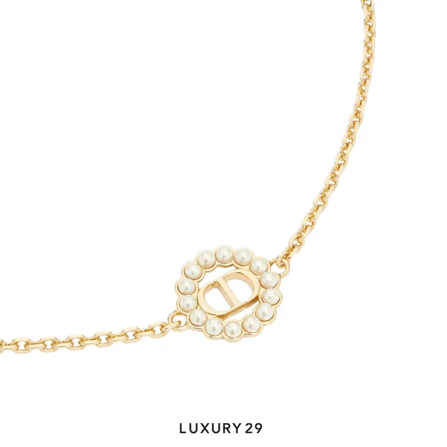 Dior Petit CD Circle Bracelet Gold-plated metal and white resin pearls