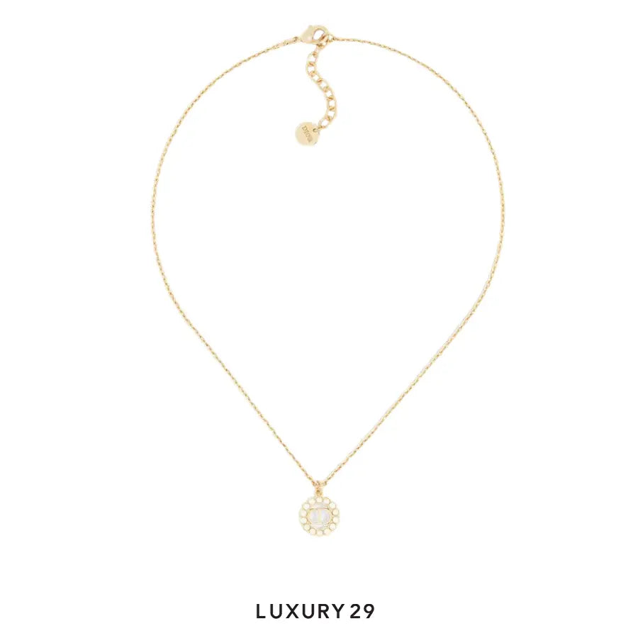 Dior Petit CD Circle Necklace Gold-Finish Metal and White Resin Pearls