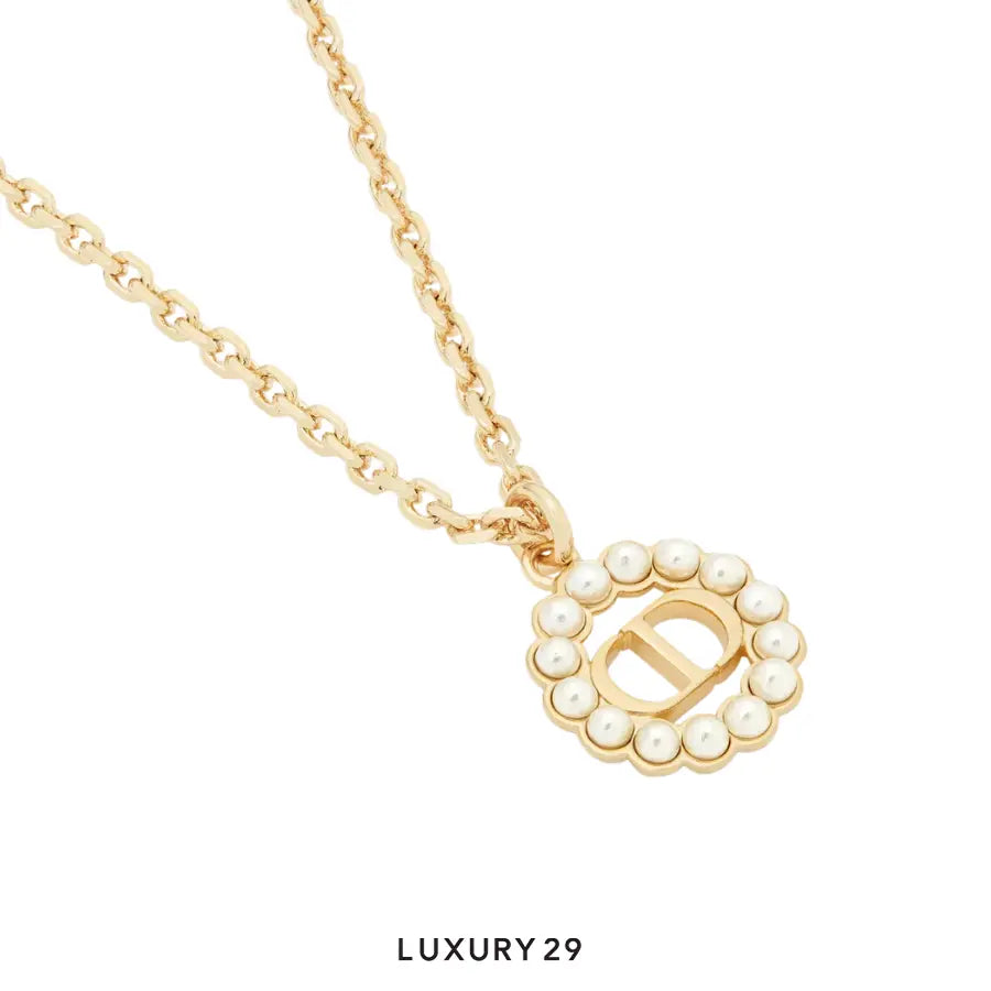 Dior Petit CD Circle Necklace Gold-Finish Metal and White Resin Pearls