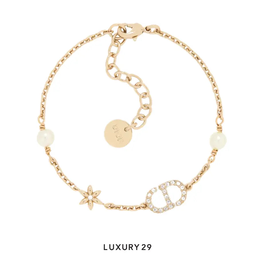 Dior Petit CD Daisy Bracelet Light gold-plated metal, white resin pearls