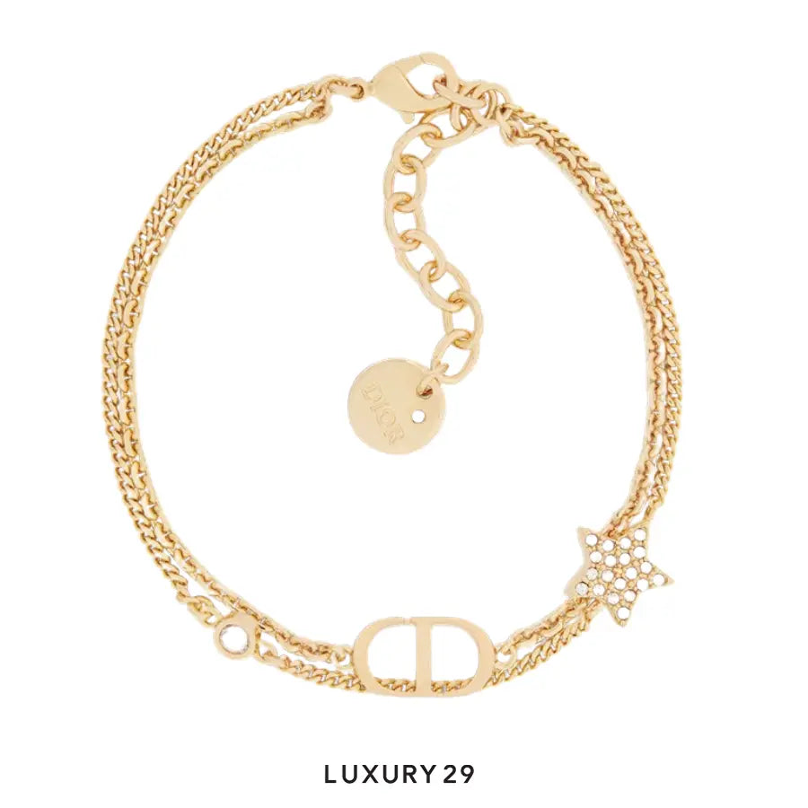 Dior Petit CD Double Bracelet Gold-Finish Metal and Sparkling Crystals