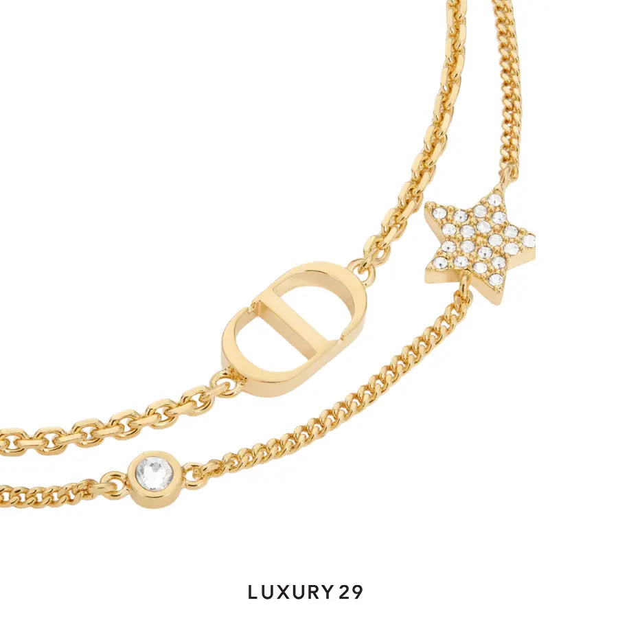 Dior Petit CD Double Bracelet Gold-Finish Metal and Sparkling Crystals