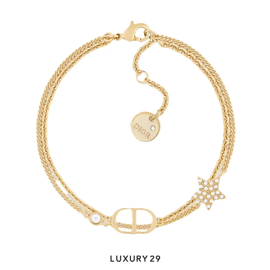 Dior Petit CD Double Bracelet Gold-Finish Metal and White Crystals DIOR Luxury29
