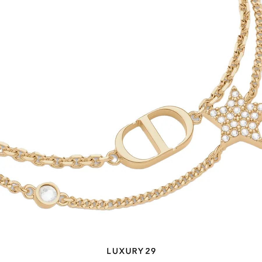 Dior Petit CD Double Bracelet Gold-Finish Metal and White Crystals DIOR Luxury29